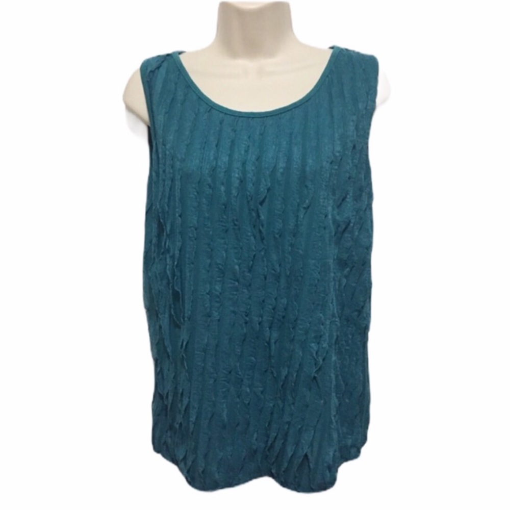 Once Again Teal Ruffle Sleeveless Top